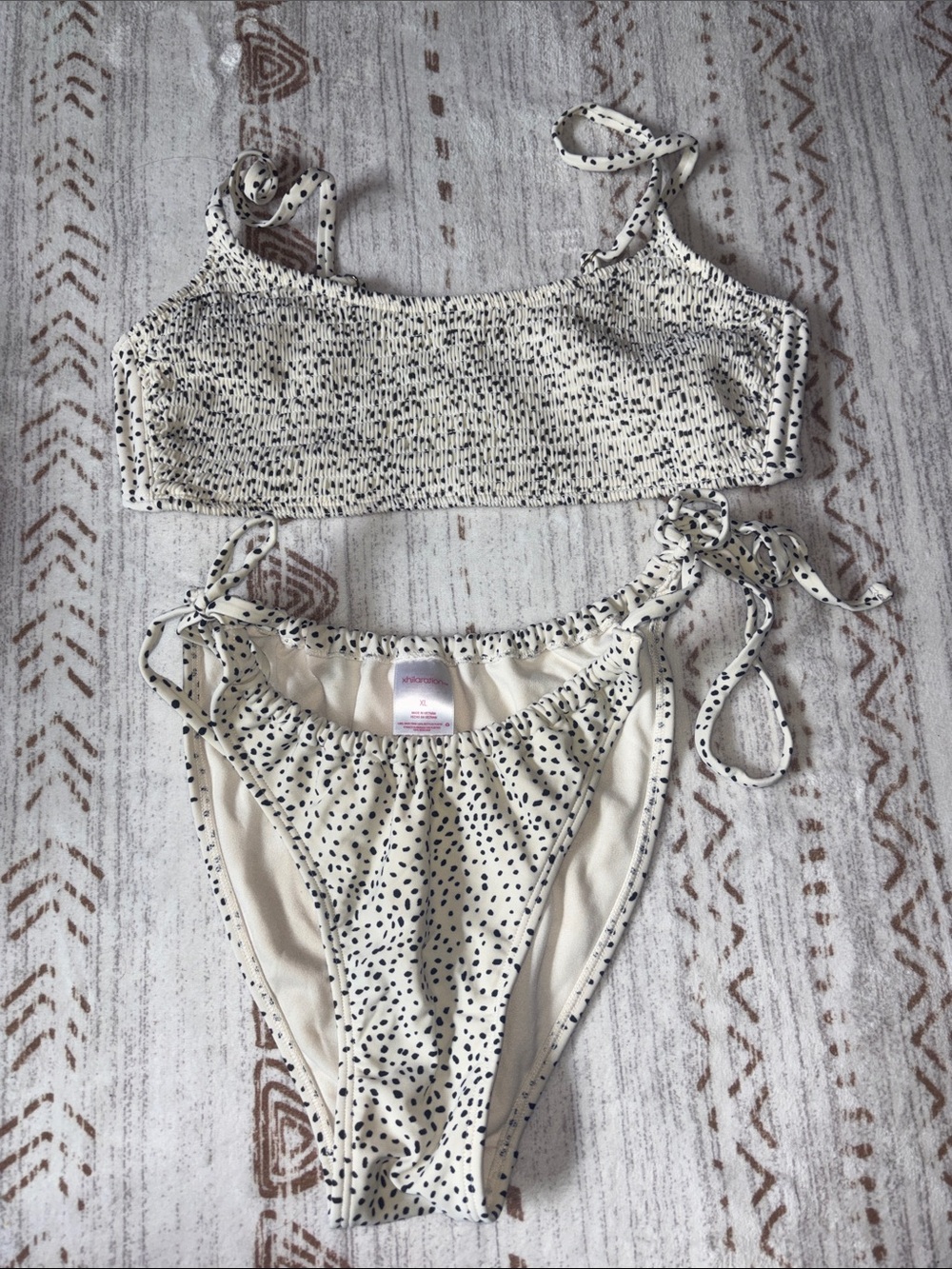 Xhilaration Cream and Black Dot Two-Piece Swimsuit
